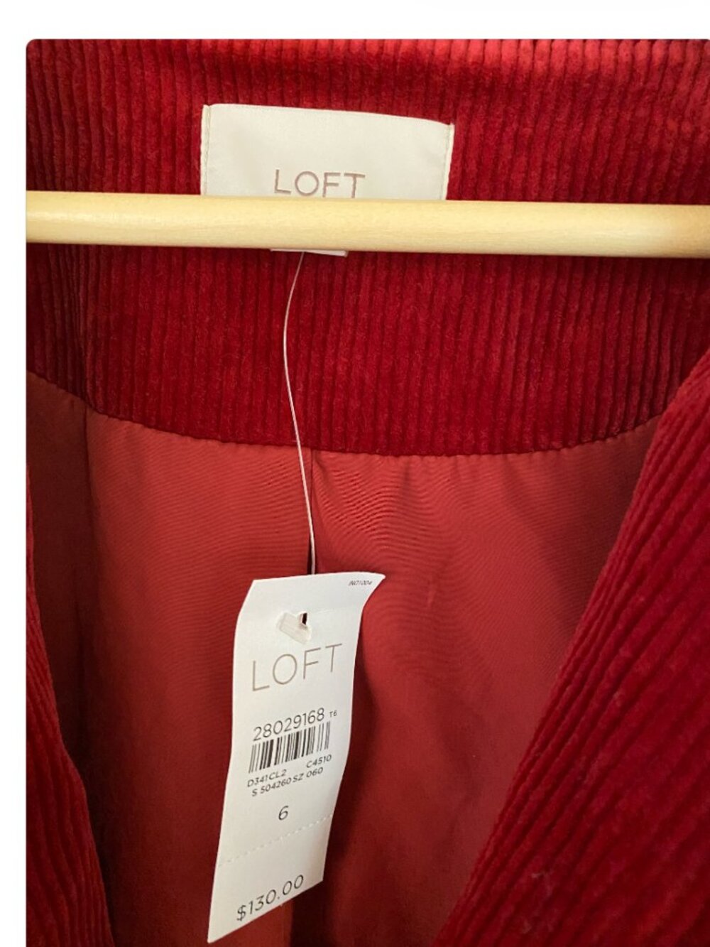 LOFT Women’s Red Corduroy Tailored Jacket Blazer Size 6 NWT - Picture 4 of 9